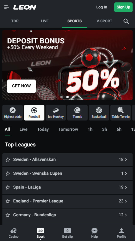 Leon Bookmaker main page
