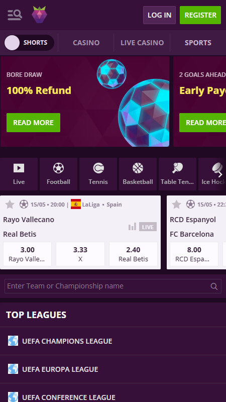 Malina Bookmaker main page
