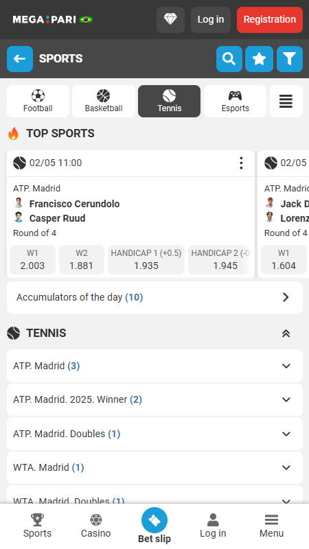 Megapari Bookmaker tennis betting Brazil