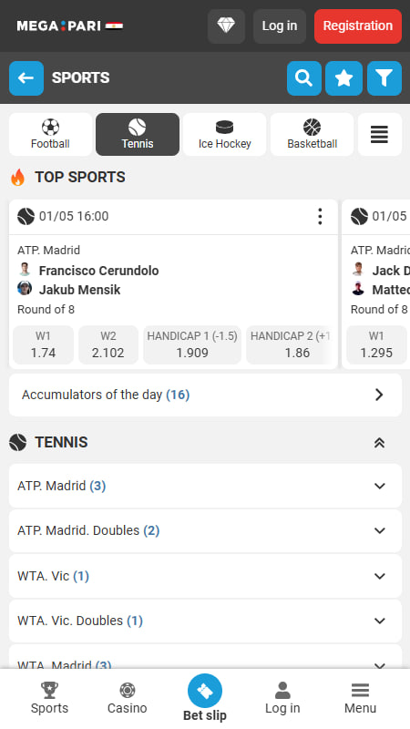 MegaPari Tennis Bookmaker in Egypt  