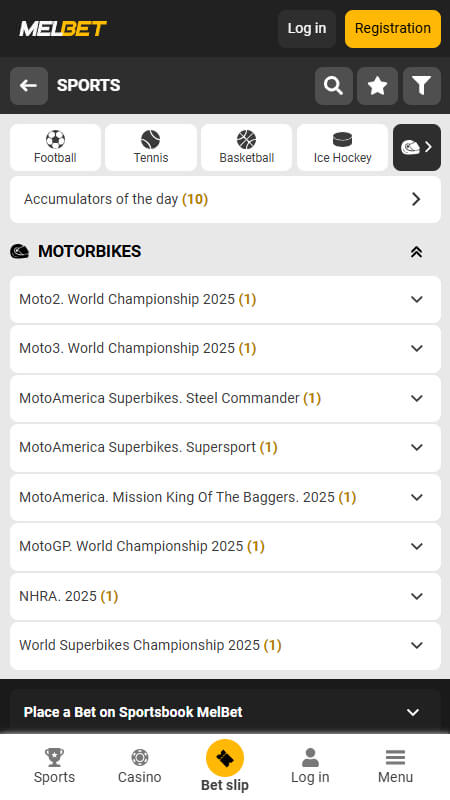 Melbet Bookmaker Motorbikes betting
