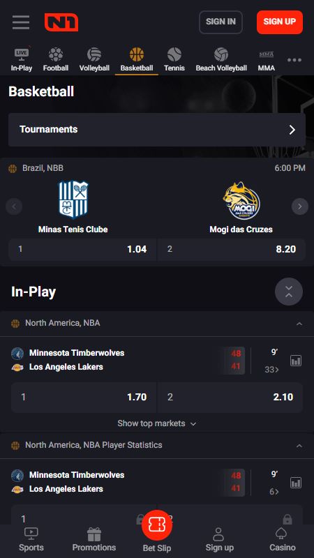 Online basketball betting section on N1bet