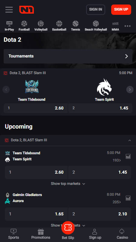 N1Bet Bookmaker Dota 2 betting