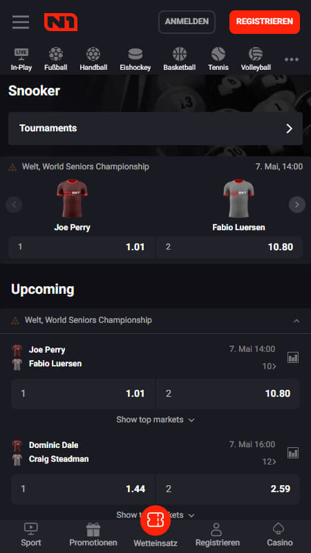 N1Bet Bookmaker Snooker betting