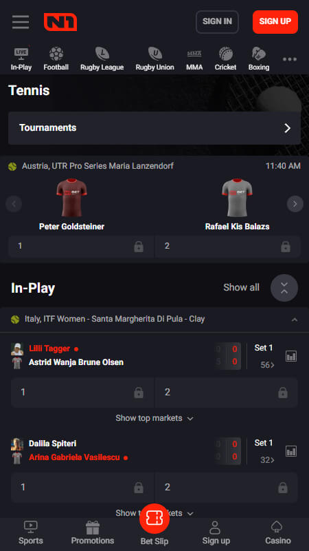 N1Bet Bookmaker tennis betting