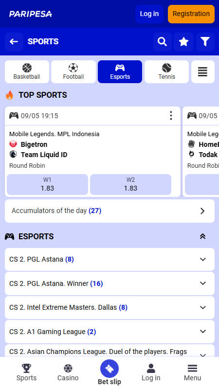 Paripesa Bookmaker eSports betting