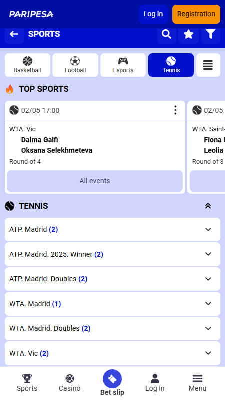 Paripesa Bookmaker tennis betting