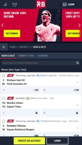 Live cricket match odds displayed on Rabona