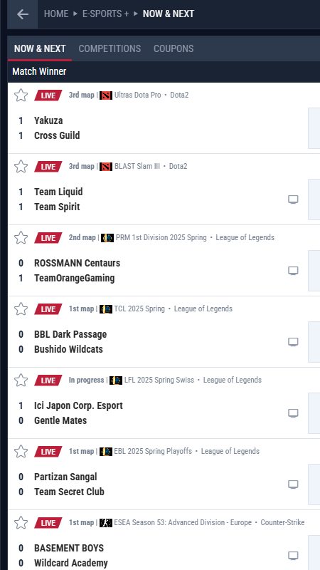 Rabona Bookmaker eSports betting