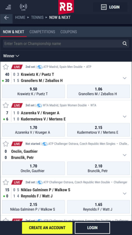 Rabona Bookmaker tennis betting