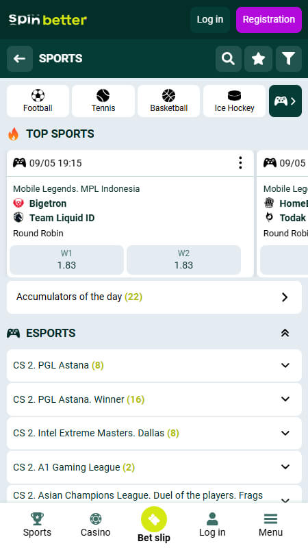 Spinbetter Bookmaker eSports betting