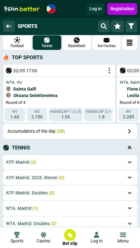 Spinbetter Bookmaker tennis betting in Philippines