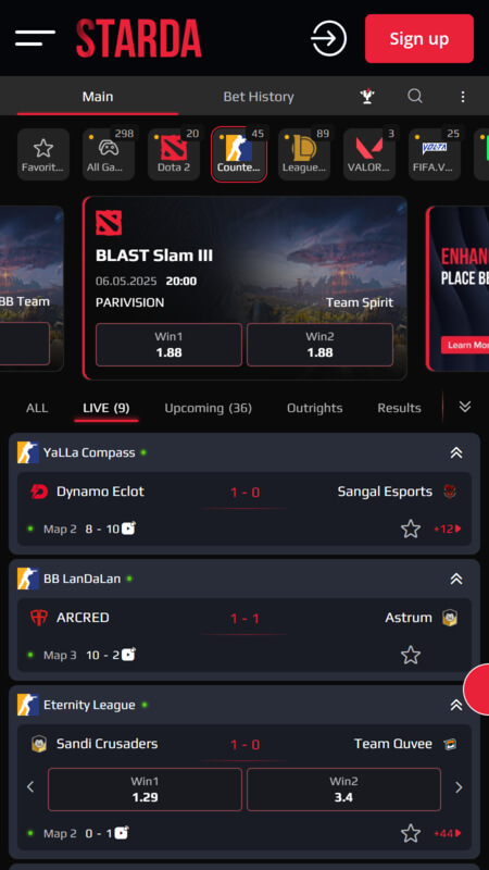 Starda Bookmaker CS:GO betting