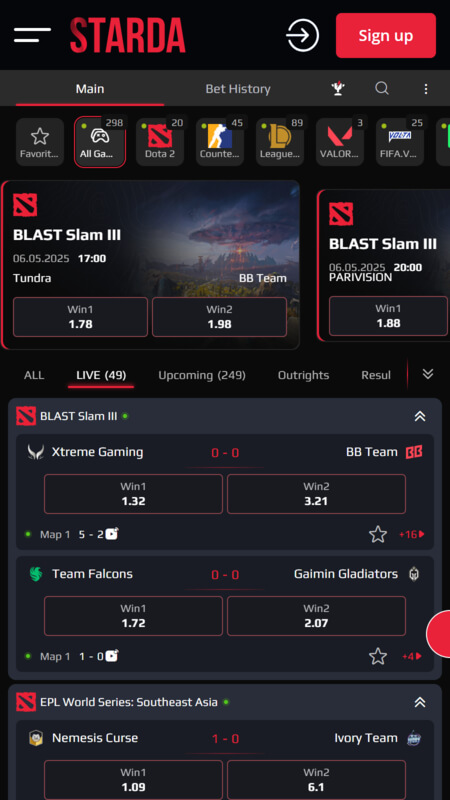 Starda Bookmaker eSports betting