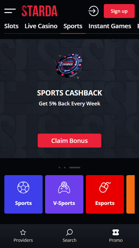Starda Bookmaker main page