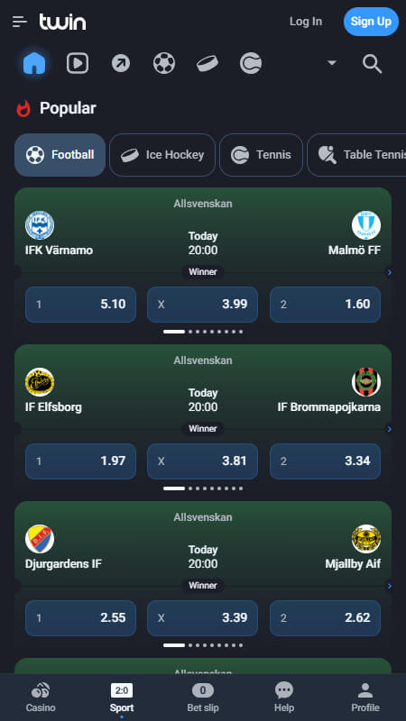 Twin Bookmaker main page