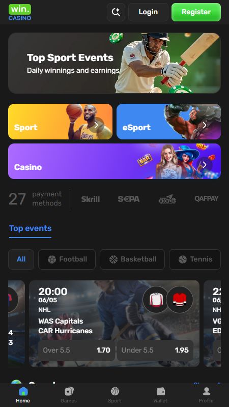 Wincasino bookmaker homepage