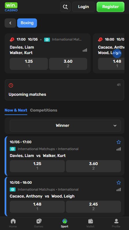 Wincasino Boxing betting interface