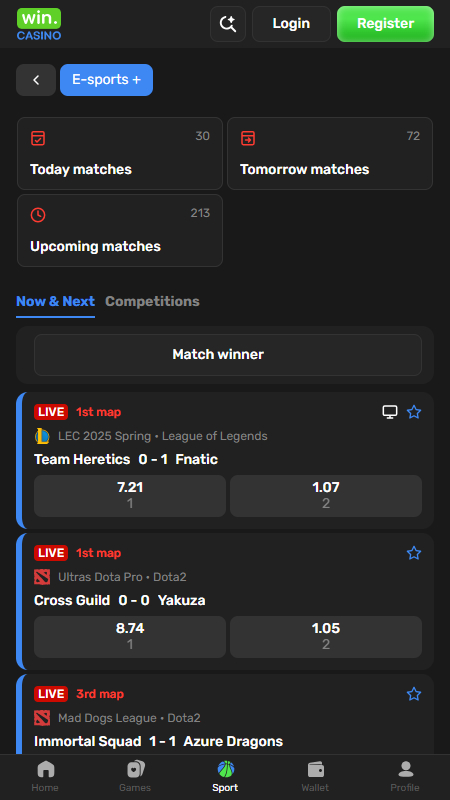 WinCasino Bookmaker eSports betting
