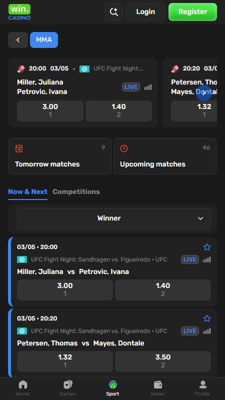 WinCasino Bookmaker UFC betting