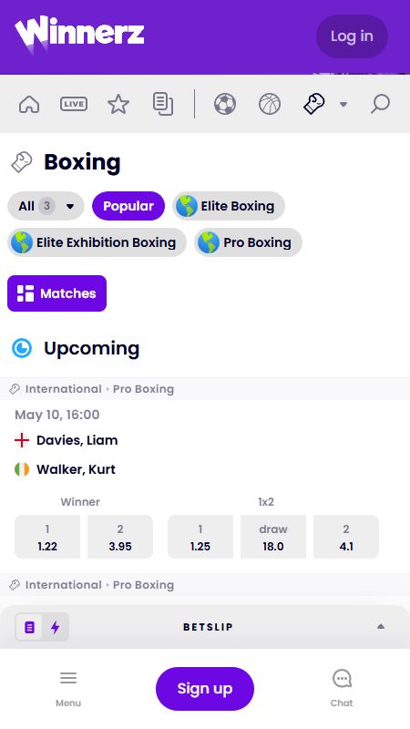 Winnerz Bookmaker Boxing betting