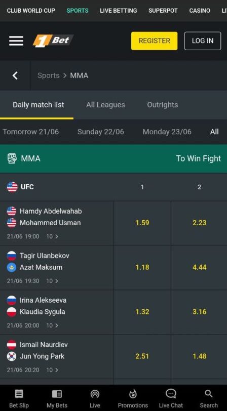 1Bet UFC Bookmaker for Pakistani players