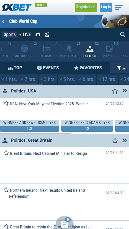 1xBet Politics Betting  in Japan
