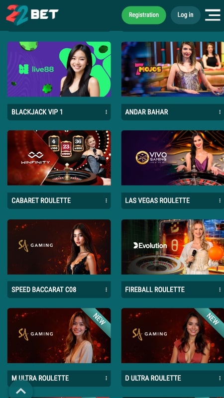 22Bet Online Baccarat Casino