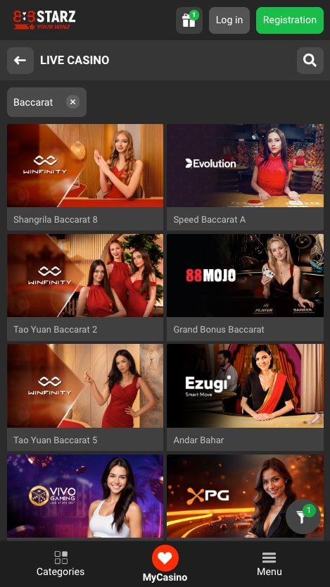 888Starz Online Baccarat Casino