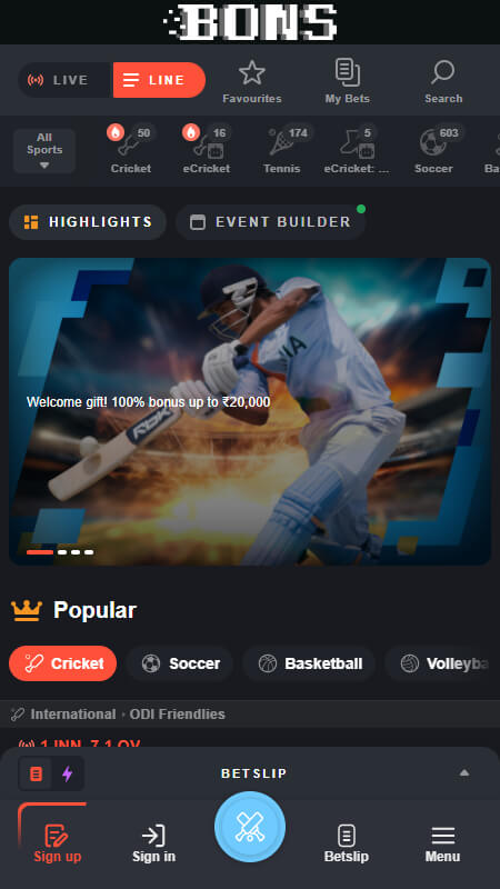 Bons bookmaker home page
