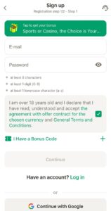 Parimatch Registration