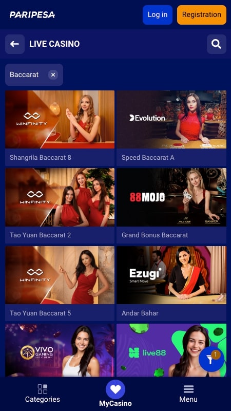 Paripesa Online Baccarat Casino