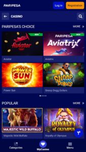 Paripesa Casino Home page