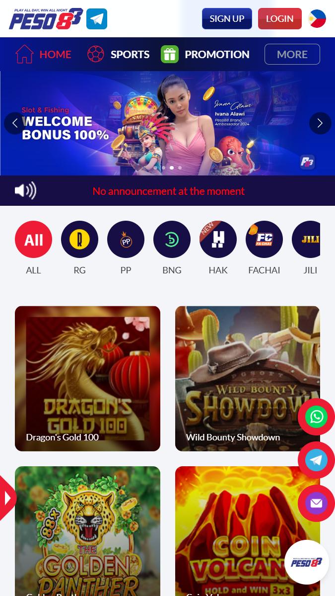 Peso88 mobile casino interface