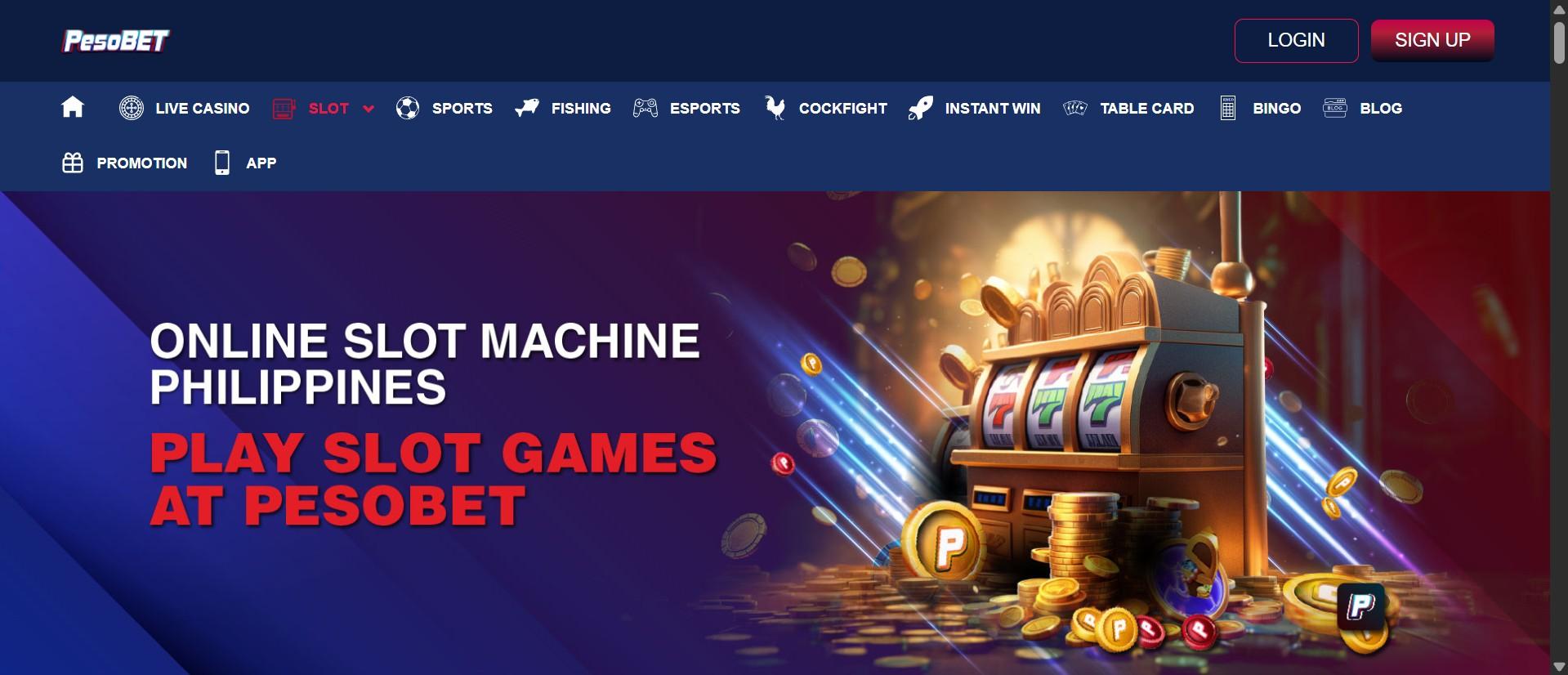Home page of PesoBet Casino
