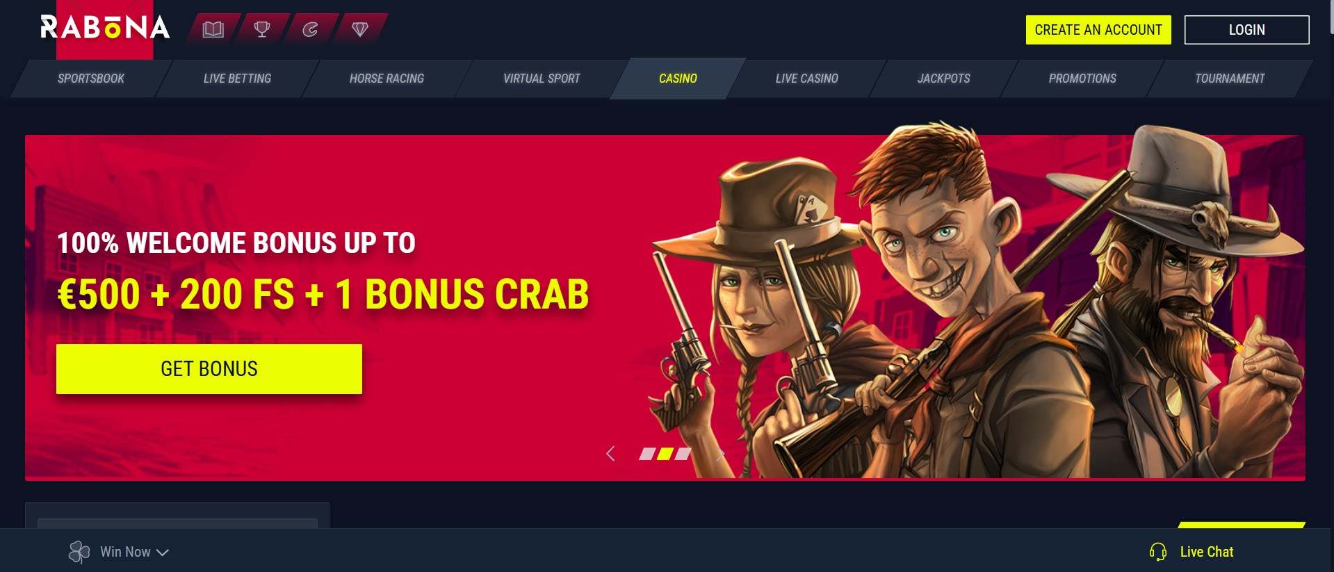 Home page of Rabona Casino