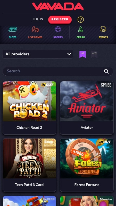 Vavada casino interface