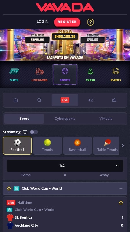 Vavada live betting interface 