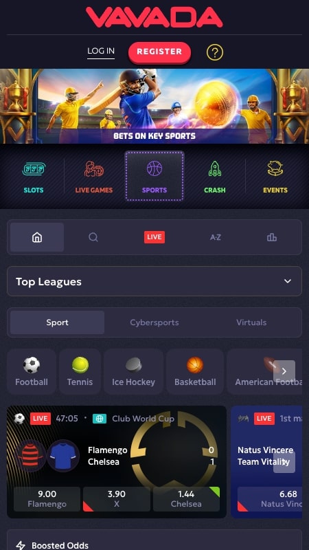 Vavada sports betting interface