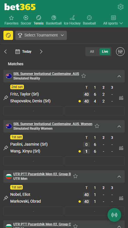 Bet365 Bookmaker Live tennis betting
