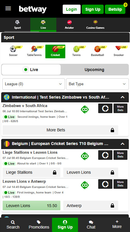 BetwayBookmaker Live betting