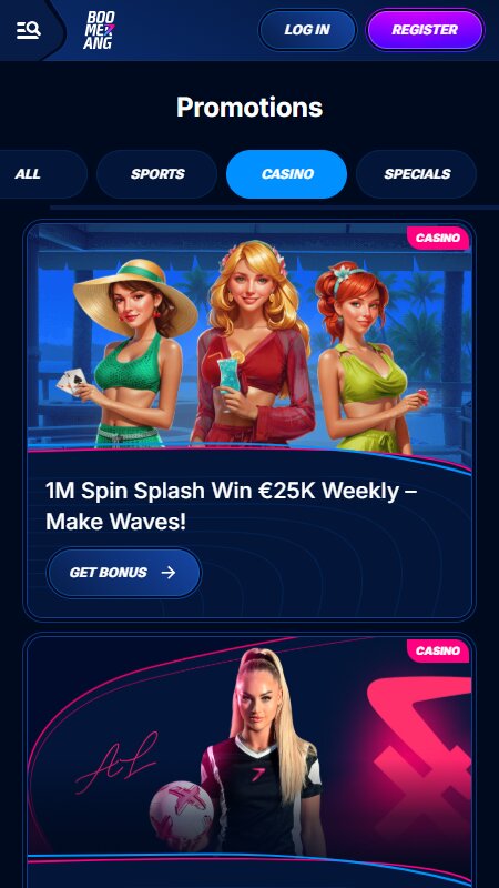 Boomerang Bet bonuses for casino