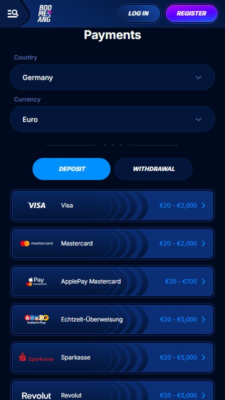 Boomerang Bet payments Germany