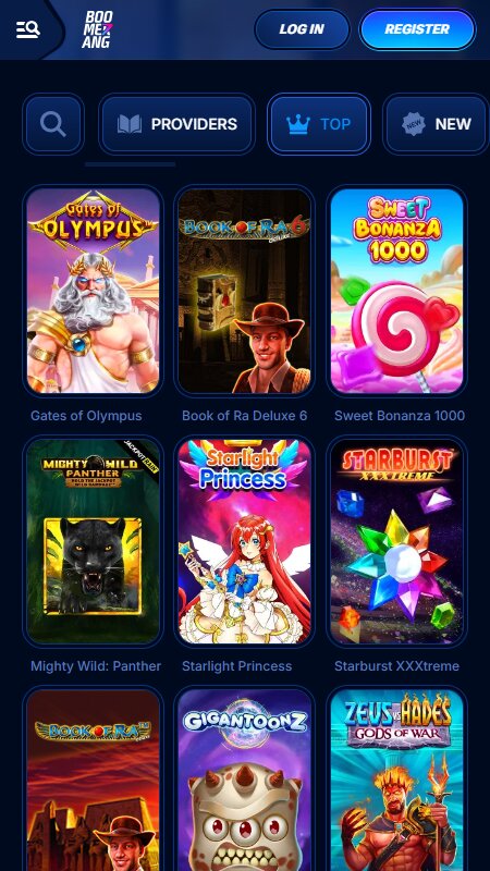 Boomerang Bet Casino top games