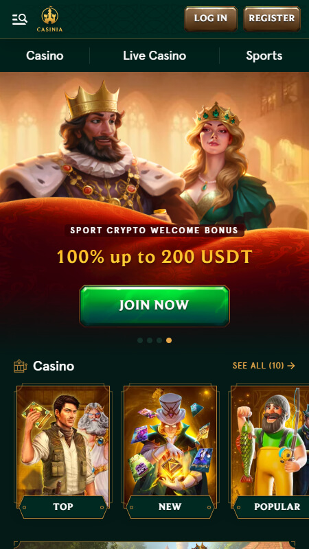 Casinia Bookmaker home page