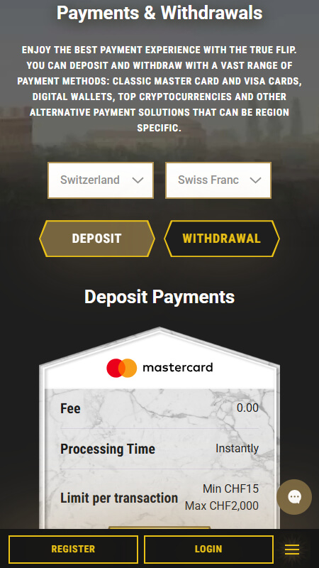 Casinoly payments page Switzerland