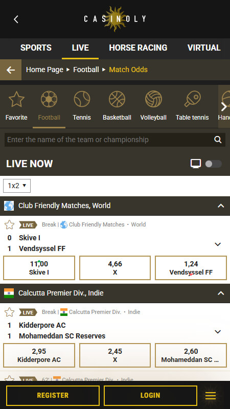 Casinoly bookmaker live betting