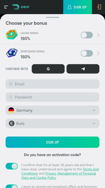 Drip start register account Germany