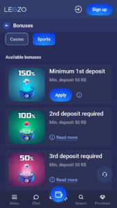 Legzo bookmaker bonuses