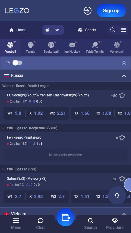 Legzo Bookmaker Live betting